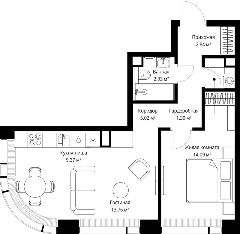 2 ккв (Евро) 49,4 м²