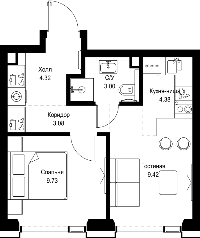 1 ккв 33,9 м²