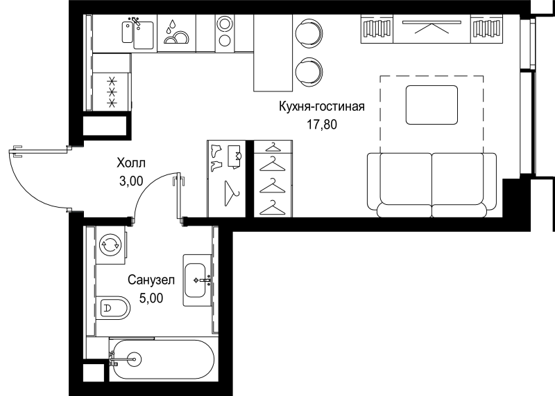 Студия 25,8 м²