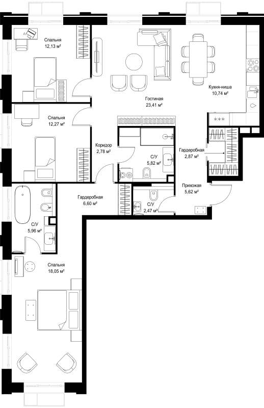 4 ккв (Евро) 108,7 м²