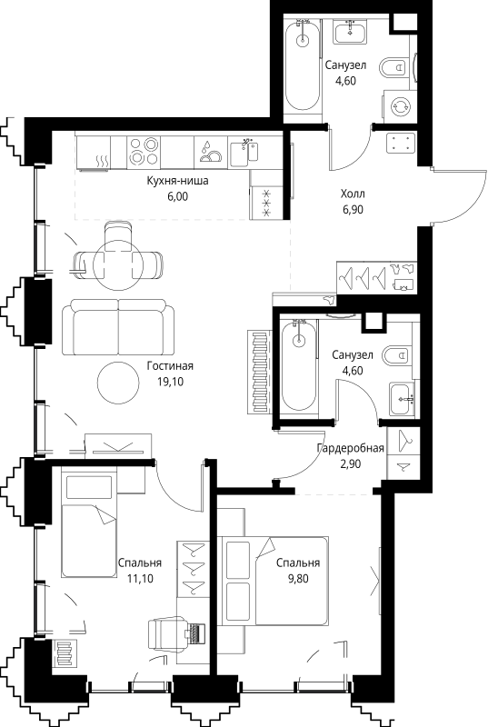 3 ккв (Евро) 65,5 м²