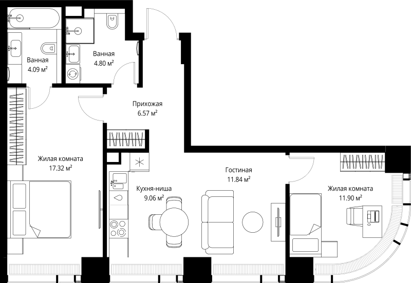 3 ккв (Евро) 65,6 м²