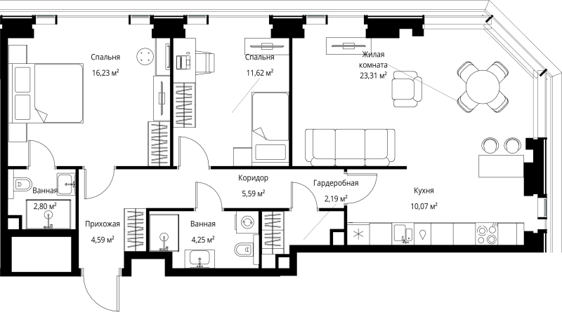 3 ккв (Евро) 80,7 м²