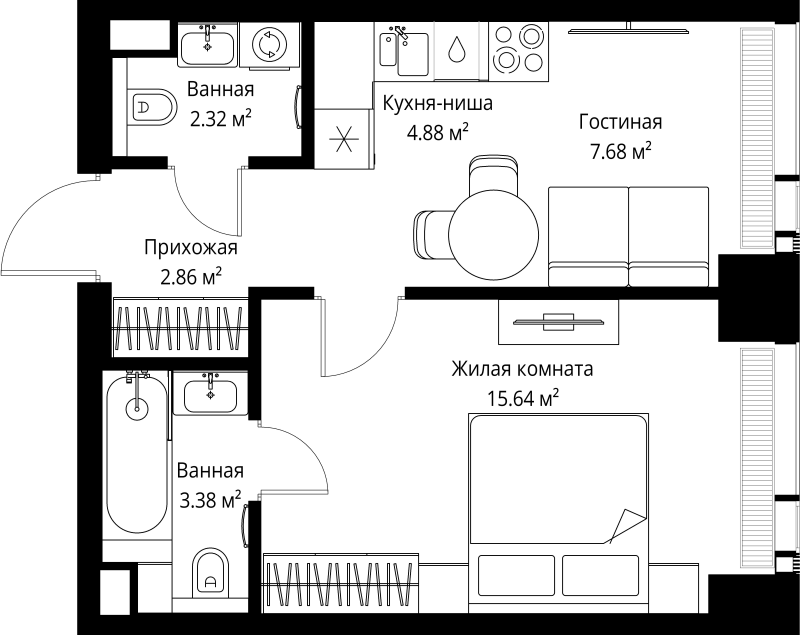 1 ккв 36,8 м²