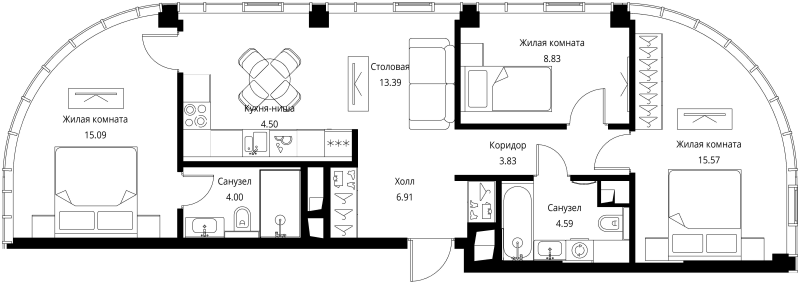 4 ккв (Евро) 76,7 м²