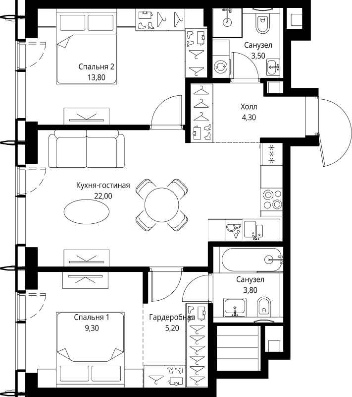 3 ккв (Евро) 61,9 м²