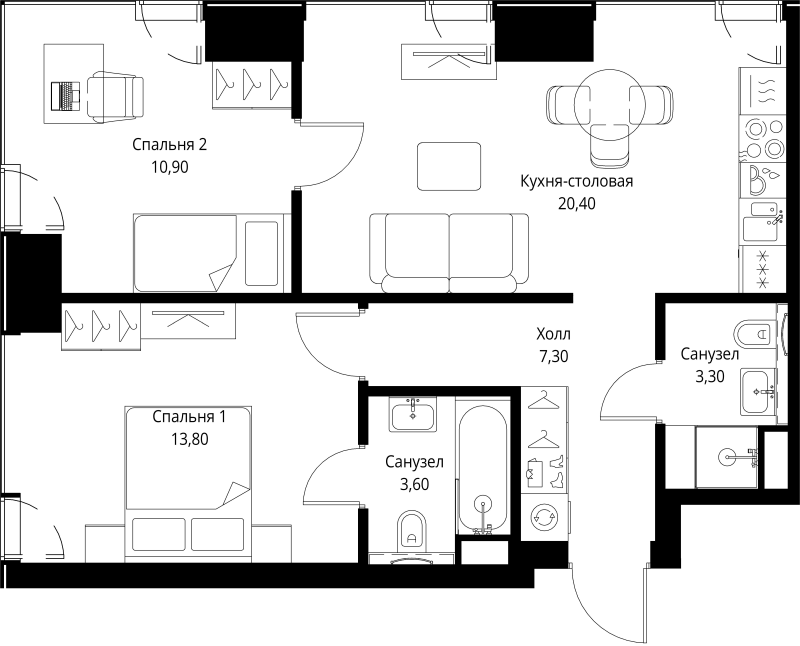 3 ккв (Евро) 59,3 м²