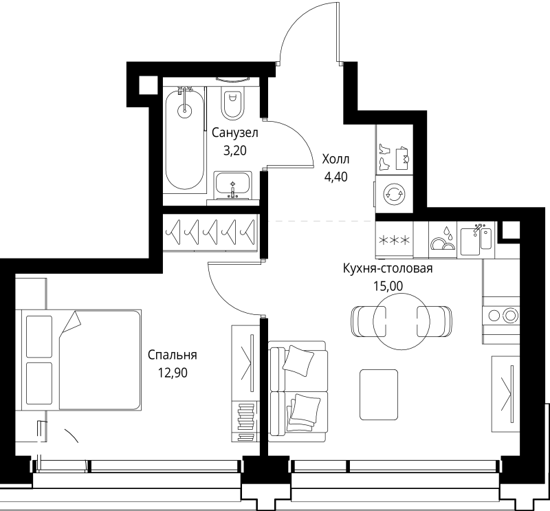 2 ккв (Евро) 35,9 м²