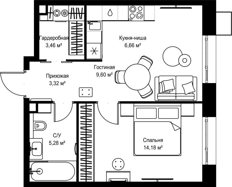 2 ккв (Евро) 42,5 м²