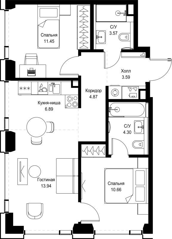 3 ккв (Евро) 59,3 м²