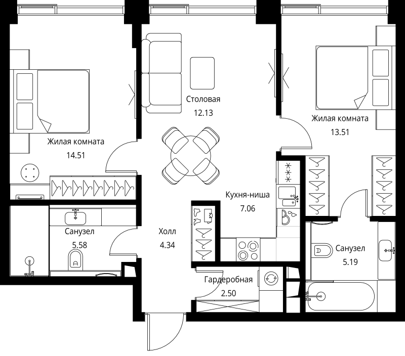 3 ккв (Евро) 64,8 м²