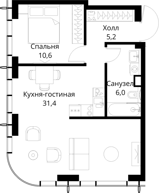 2 ккв (Евро) 53,2 м²