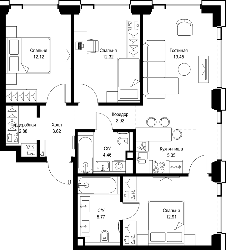 4 ккв (Евро) 81,8 м²