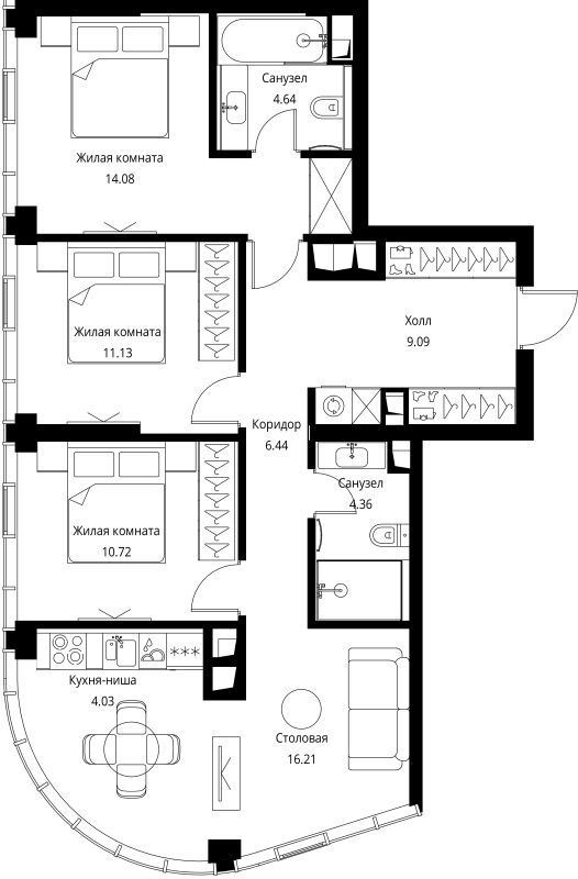 4 ккв (Евро) 80,7 м²