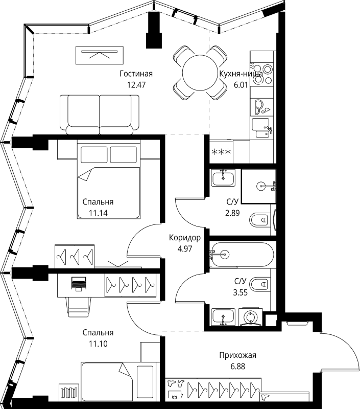 3 ккв (Евро) 59 м²