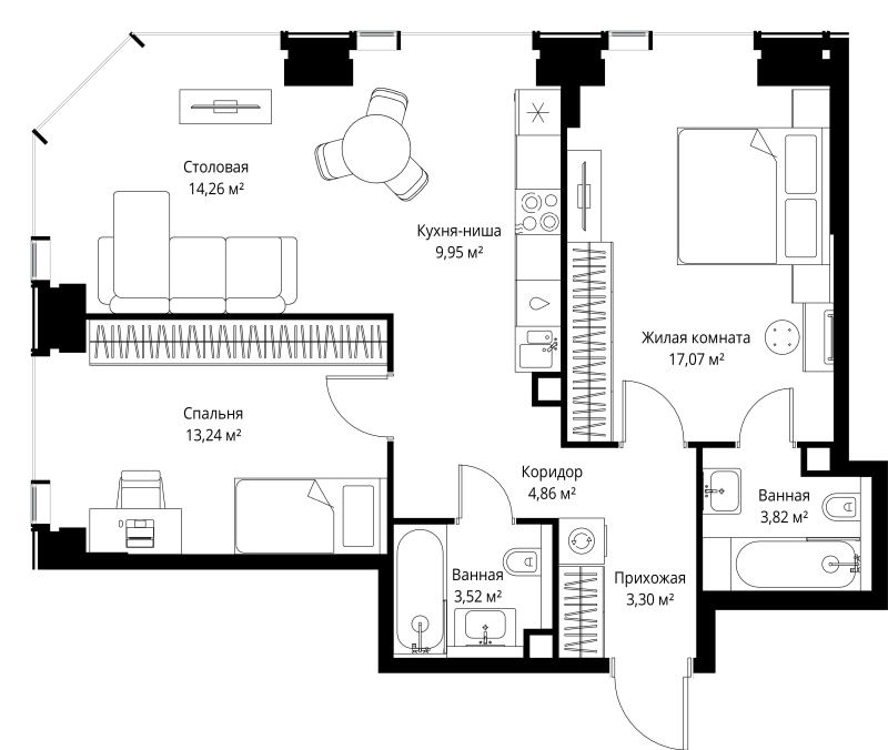 3 ккв (Евро) 70 м²