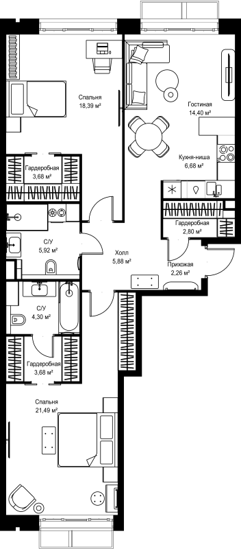 3 ккв (Евро) 89,5 м²