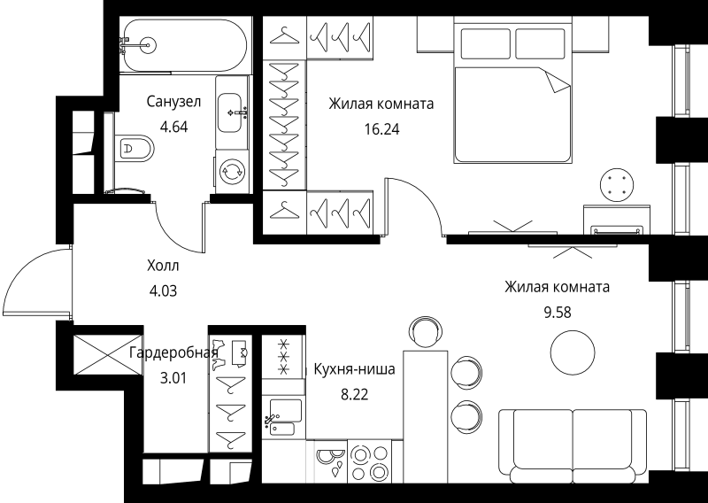2 ккв (Евро) 45,7 м²