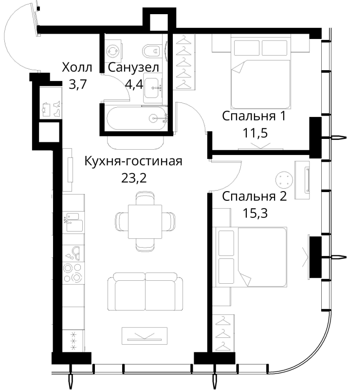 3 ккв (Евро) 58,1 м²