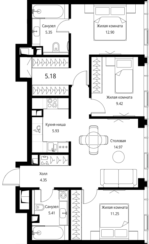 4 ккв (Евро) 76,5 м²