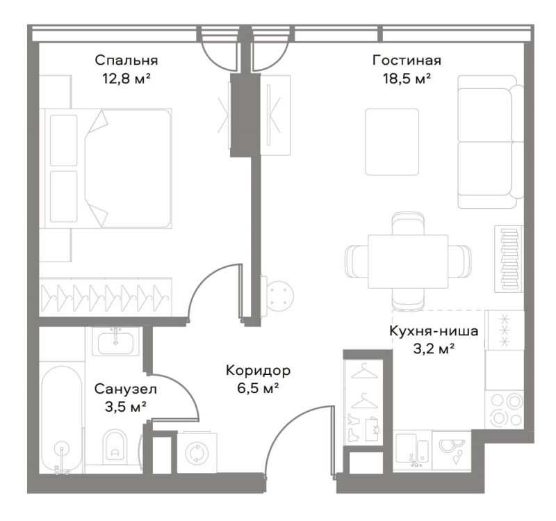 2 ккв (Евро) 43,7 м²