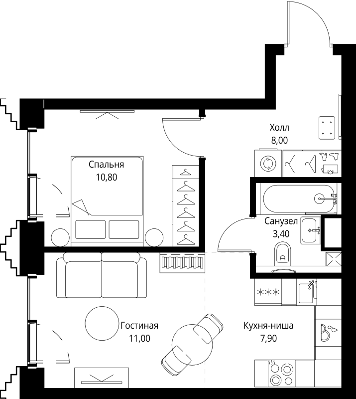 2 ккв (Евро) 41,5 м²
