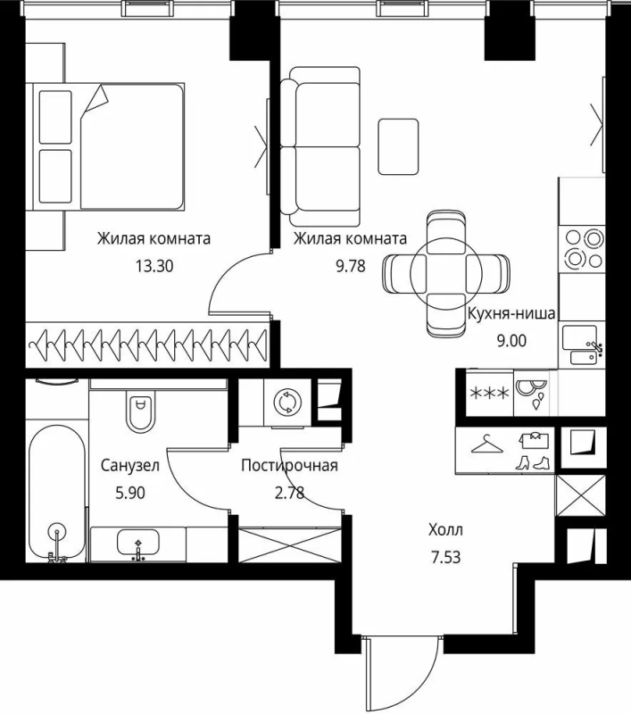 2 ккв (Евро) 48,3 м²