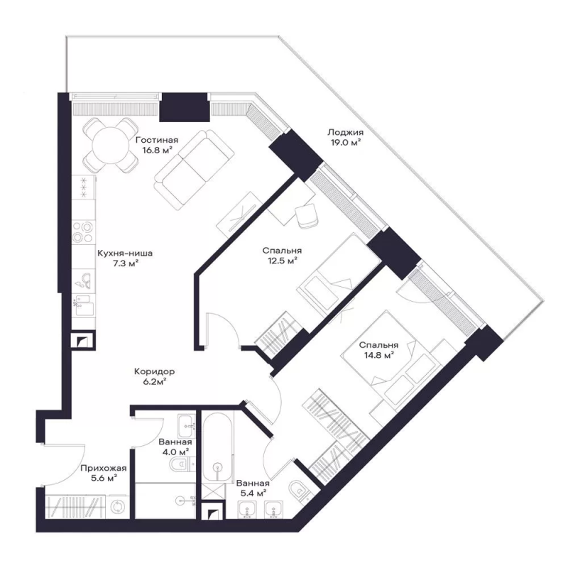 3 ккв (Евро) 81,9 м²
