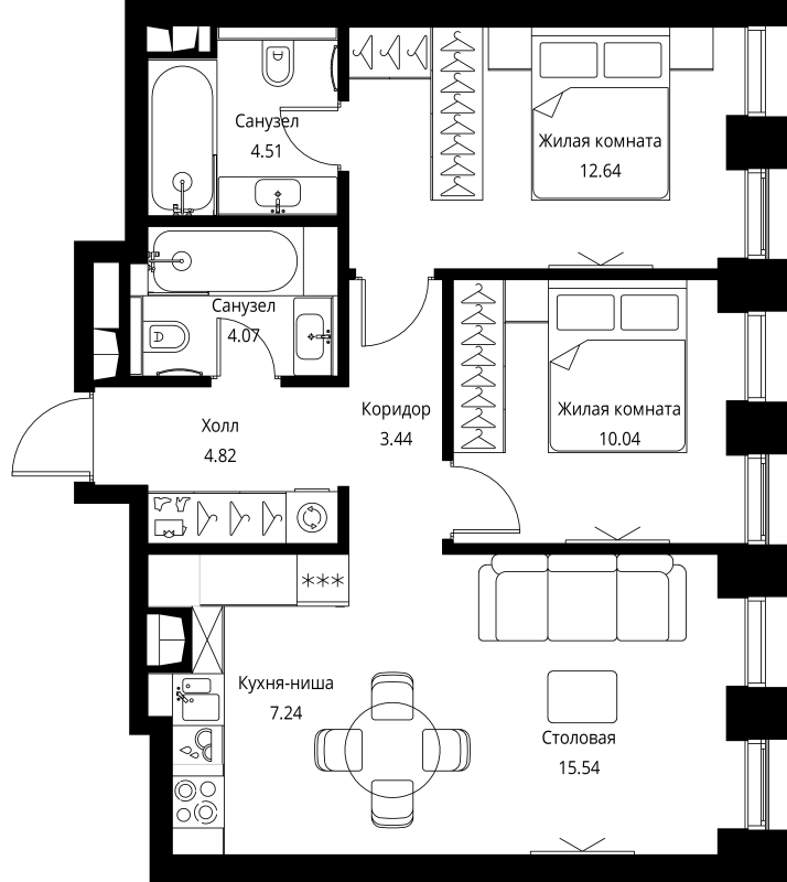 3 ккв (Евро) 62,3 м²