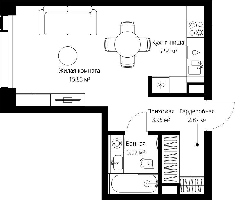 Студия 31,8 м²