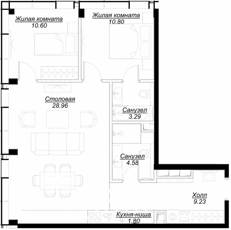 3 ккв (Евро) 68,6 м²
