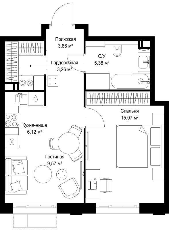 2 ккв (Евро) 43,3 м²
