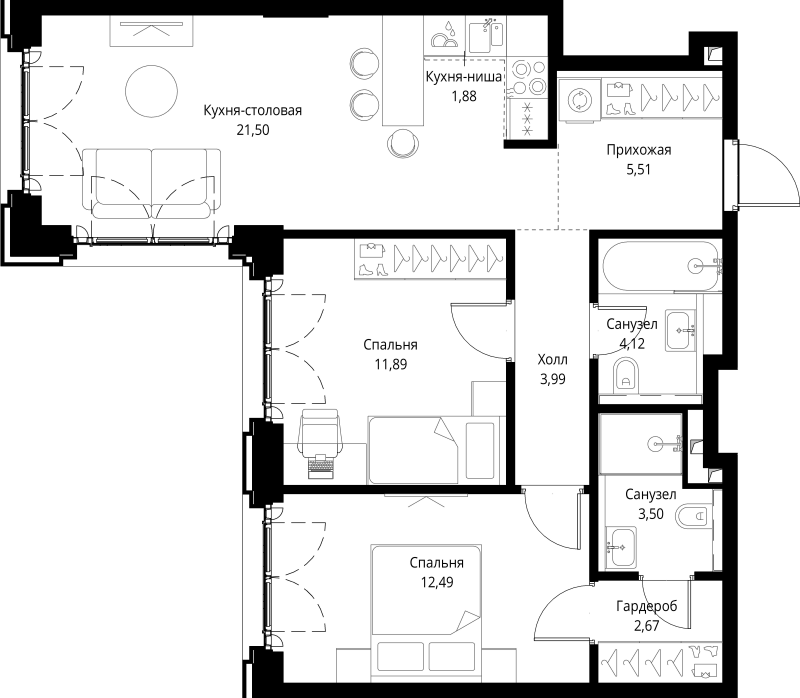 3 ккв (Евро) 67,6 м²