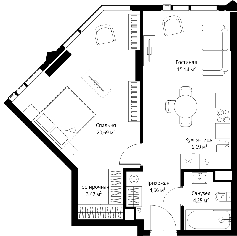 2 ккв (Евро) 54,8 м²