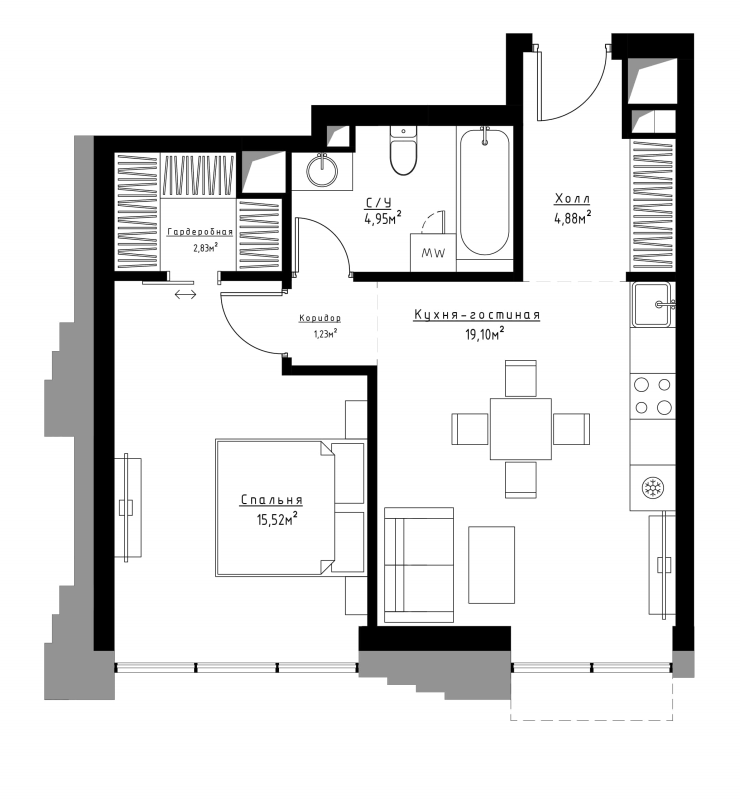 2 ккв (Евро) 49 м²