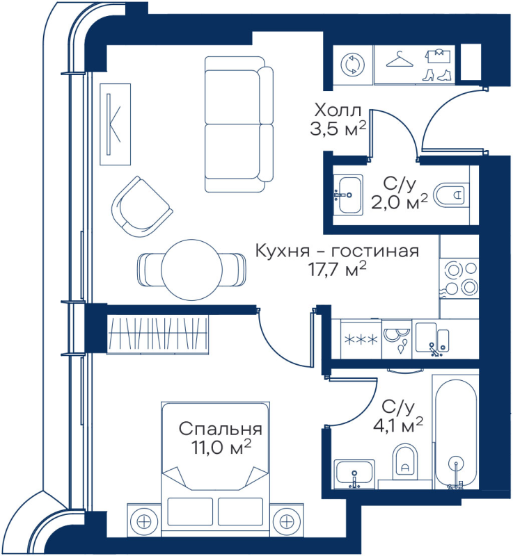 2 ккв (Евро) 37,8 м²