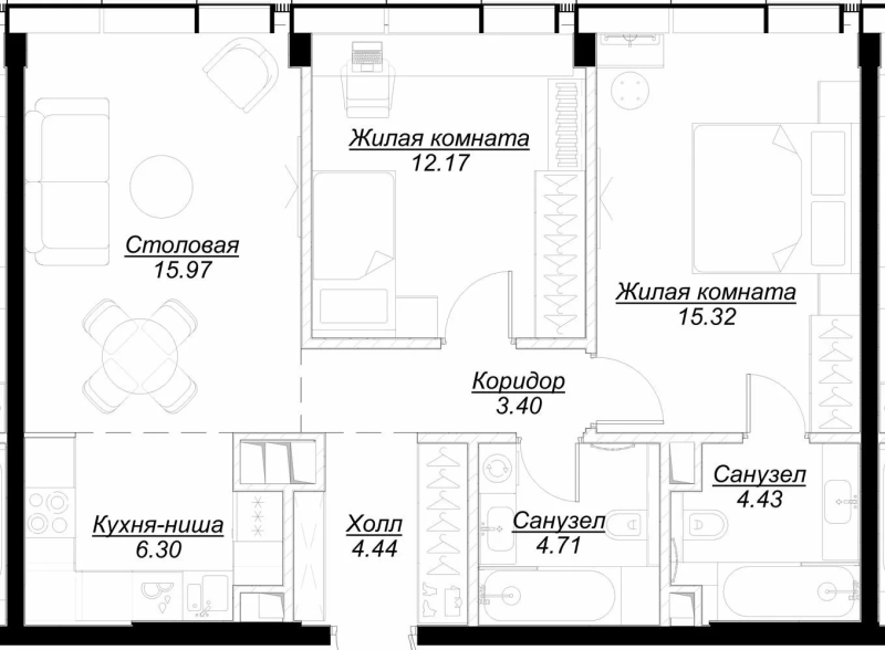 3 ккв (Евро) 66,8 м²