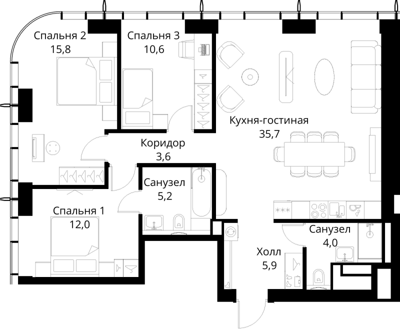 4 ккв (Евро) 92,8 м²
