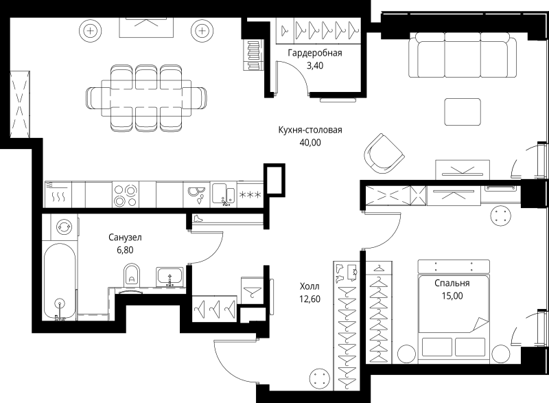2 ккв (Евро) 77,8 м²