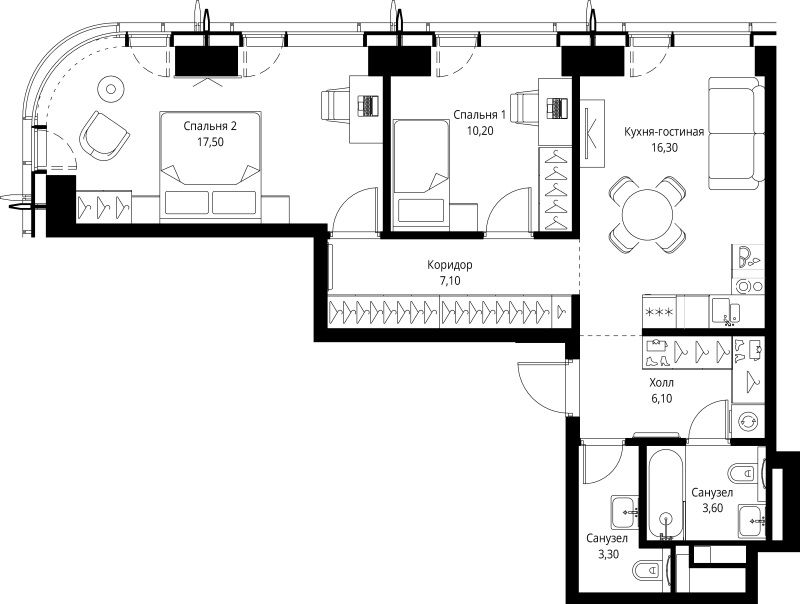 3 ккв (Евро) 64,1 м²