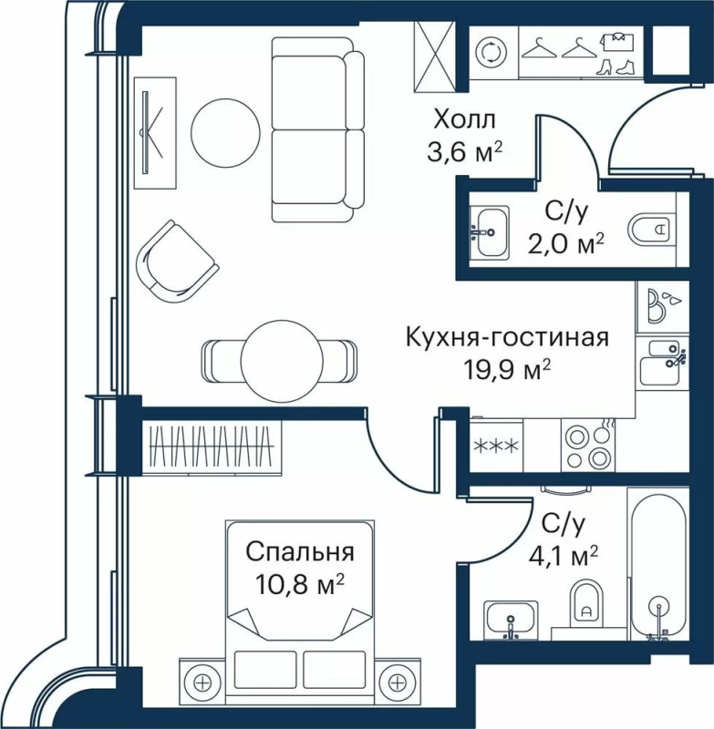 2 ккв (Евро) 39,2 м²