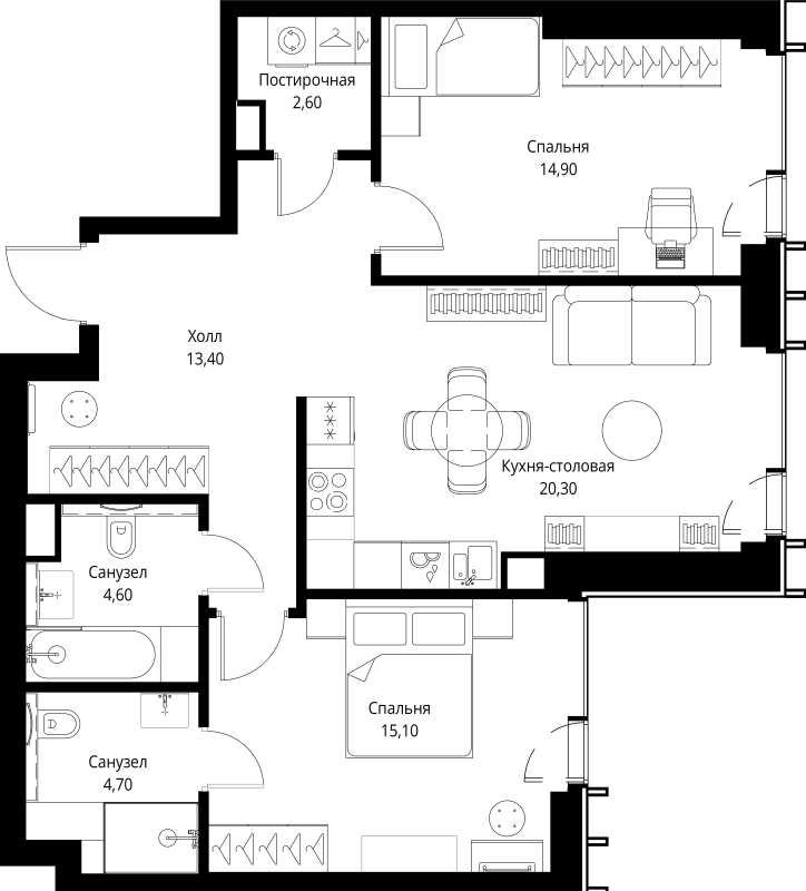 3 ккв (Евро) 75,6 м²
