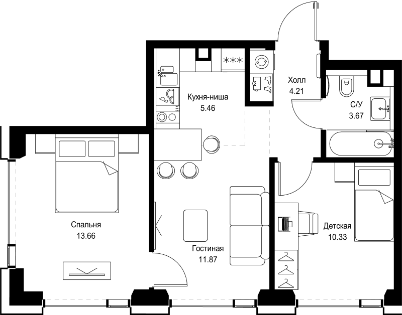 3 ккв (Евро) 49,2 м²