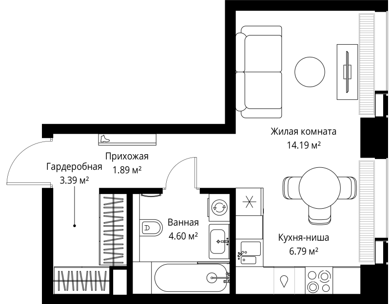 Студия 30,9 м²