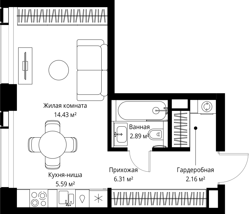 Студия 31,4 м²