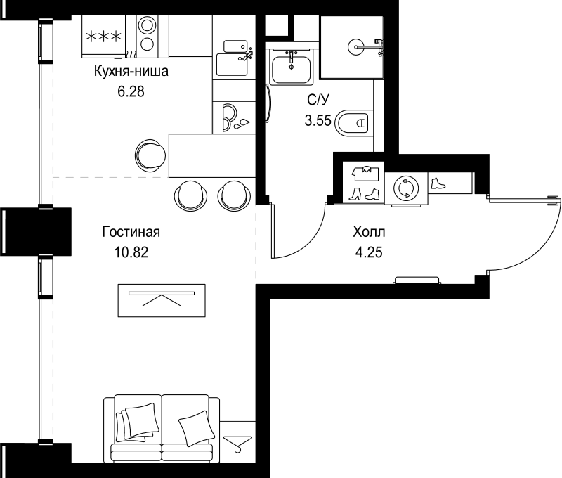 Студия 24,9 м²