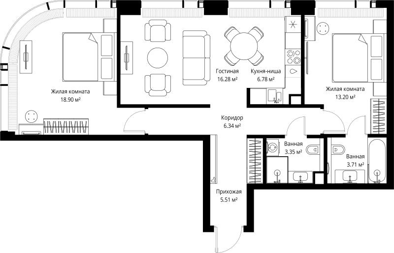 3 ккв (Евро) 74,1 м²