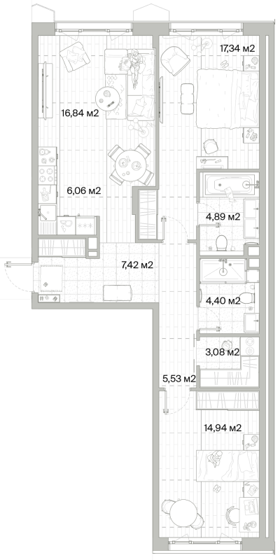 3 ккв (Евро) 80,5 м²