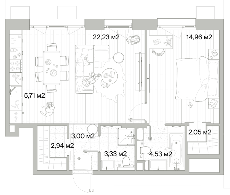 2 ккв (Евро) 58,8 м²