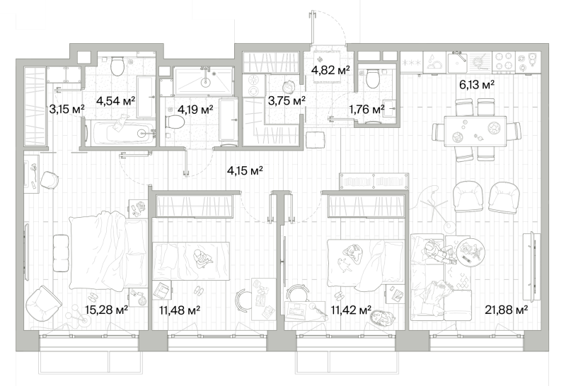 4 ккв (Евро) 92,6 м²